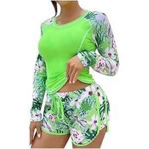 XUNRYAN Women Two Piece Rash Guard Swimsuits Long Sleeve Top & Boyshorts